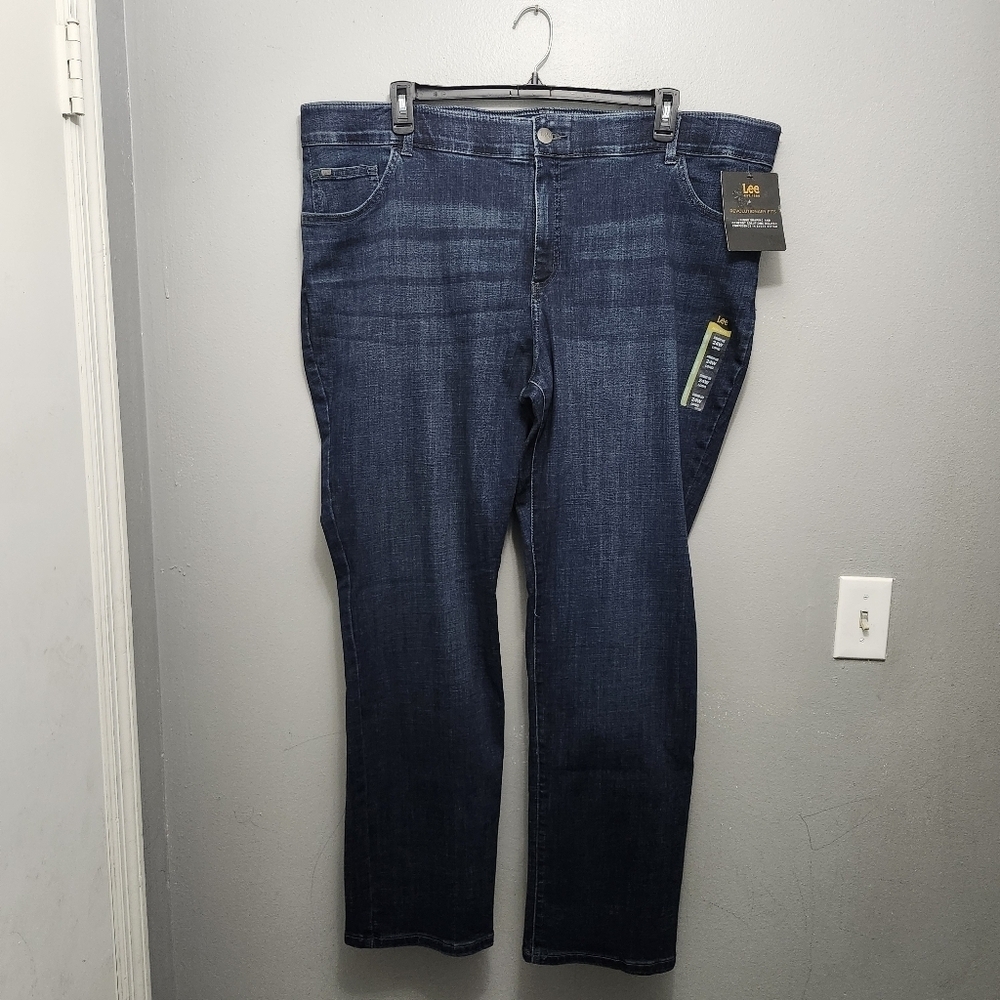 Lee women's straight legs mid rise jeans size 24W long blue new with tags